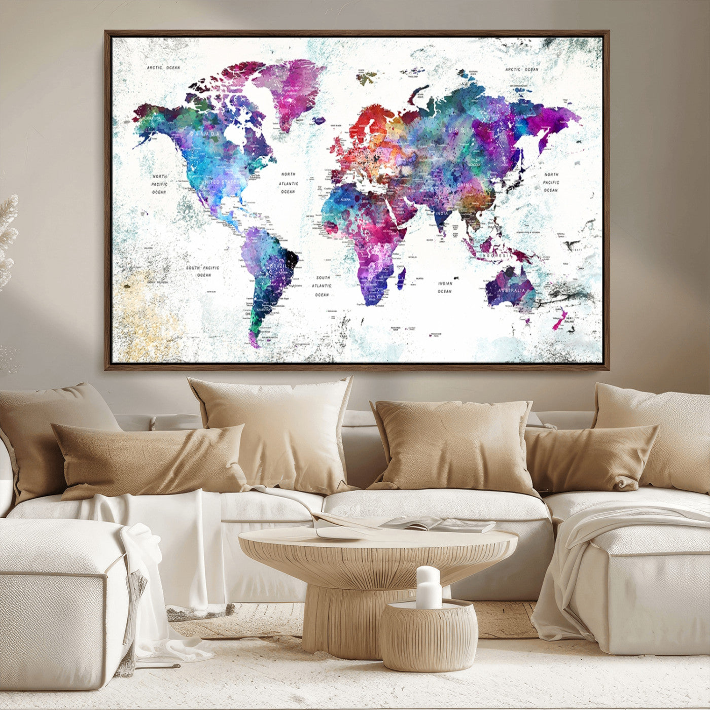 MGV-FC-36X24 - Push Pin World Map Canvas Print – Framed Wall Art for Couples to Track Their Travels – Anniversary