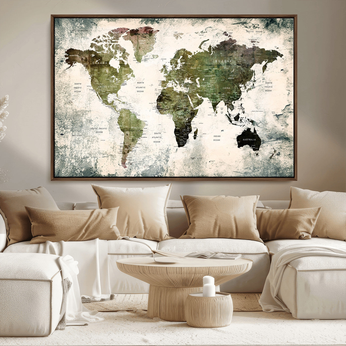 MGV-FC-36X24 - Push Pin World Map Canvas Print – Framed Wall Art for Couples to Track Their Travels – Anniversary