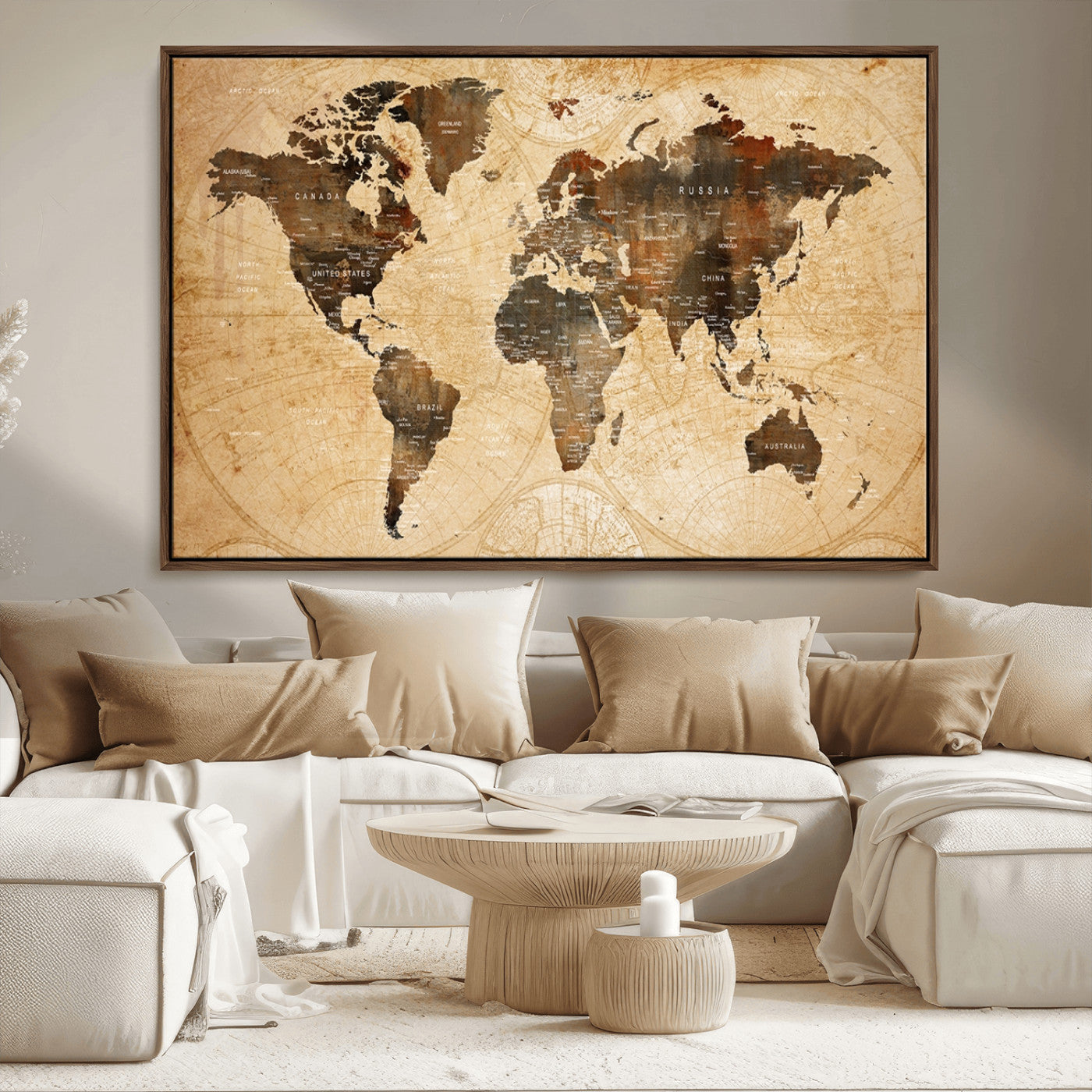 MGV-FC-36X24 - Push Pin World Map Canvas Print – Framed Wall Art for Couples to Track Their Travels – Anniversary