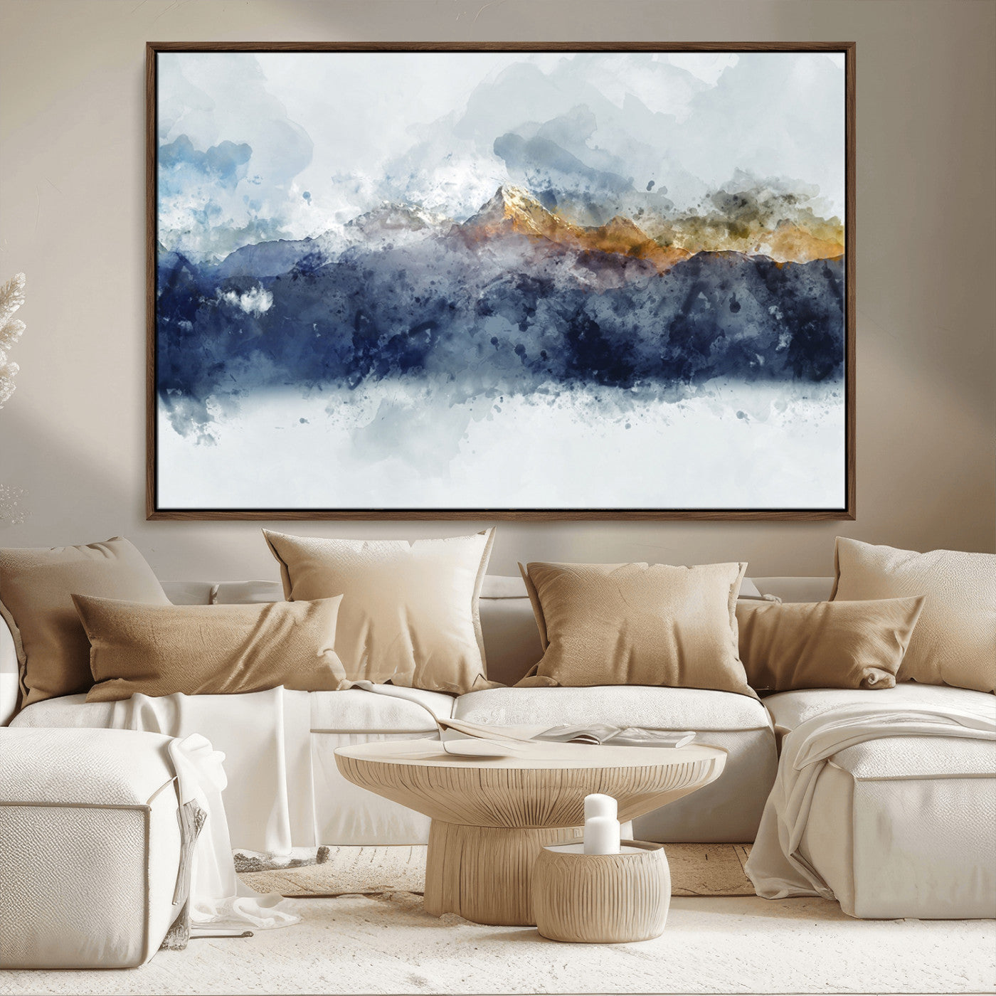 89149-MGV-FC-36X24_Walnut-Abstract Mountain Range Art Canvas Print | 3 Panel Watercolor Landscape for Living Room, Office, or Bedroom | Large Ready-to-Hang Artwork