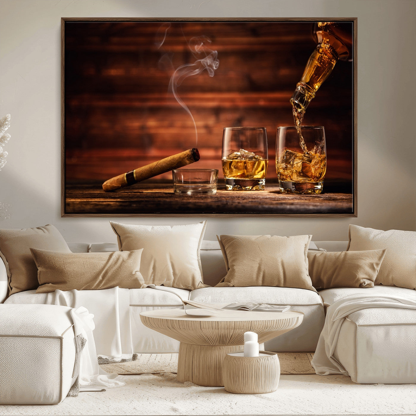 MGV-FC-36X24 - Whiskey and Cigar Wall Art Canvas | 3 Panel Bar Room Decor for Home Lounge, Office, or Man Cave |