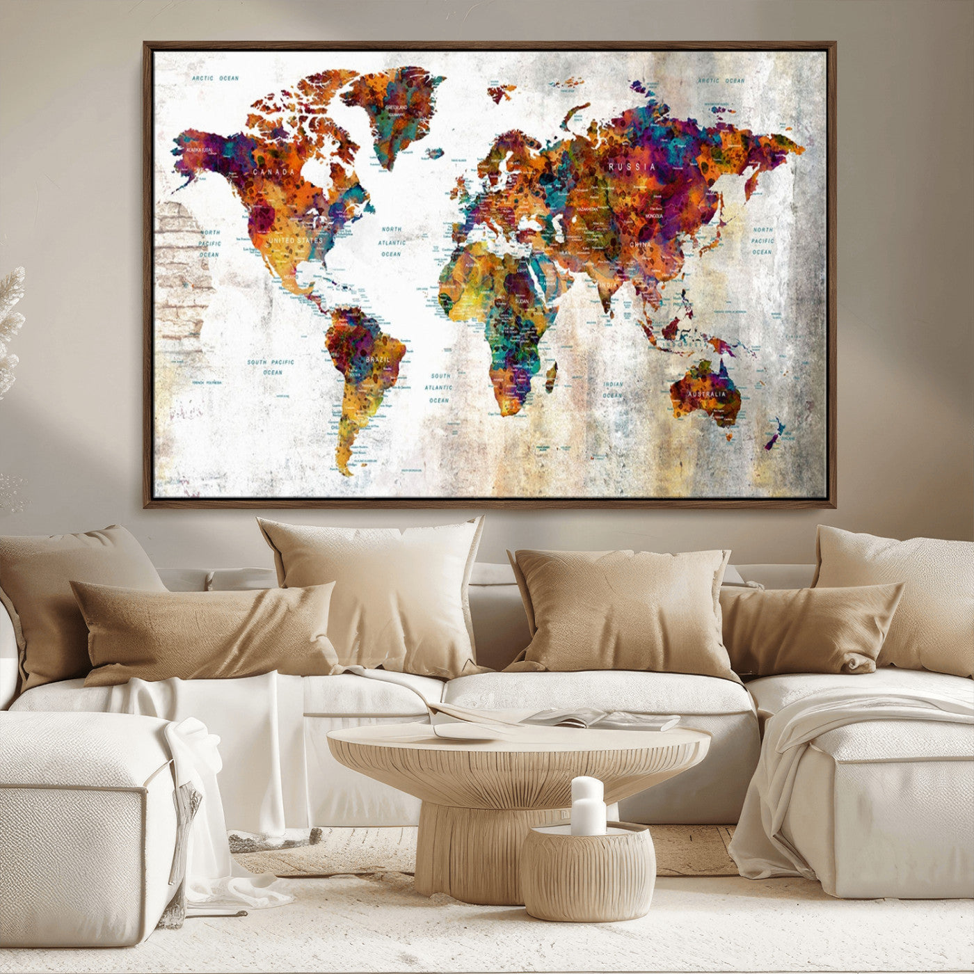 MGV-FC-36X24 - Push Pin World Map Canvas Print – Framed Wall Art for Couples to Track Their Travels – Anniversary