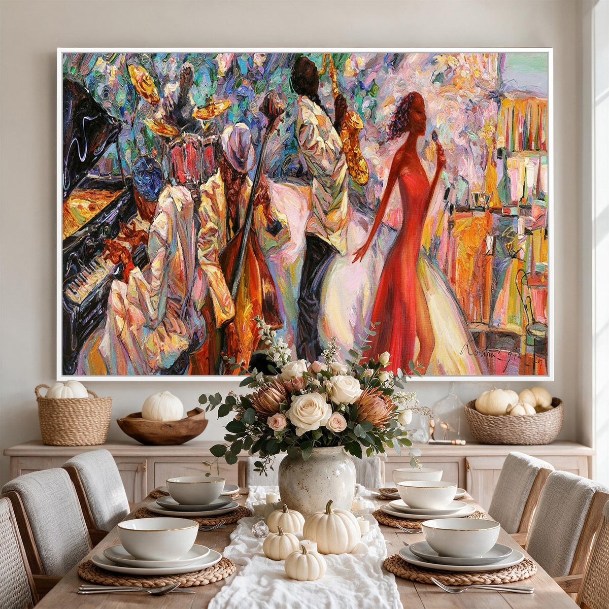 40574-_Poster-30x20 - Afro American Jazz Band Canvas Wall Art | 3 Panel Music Studio Decor