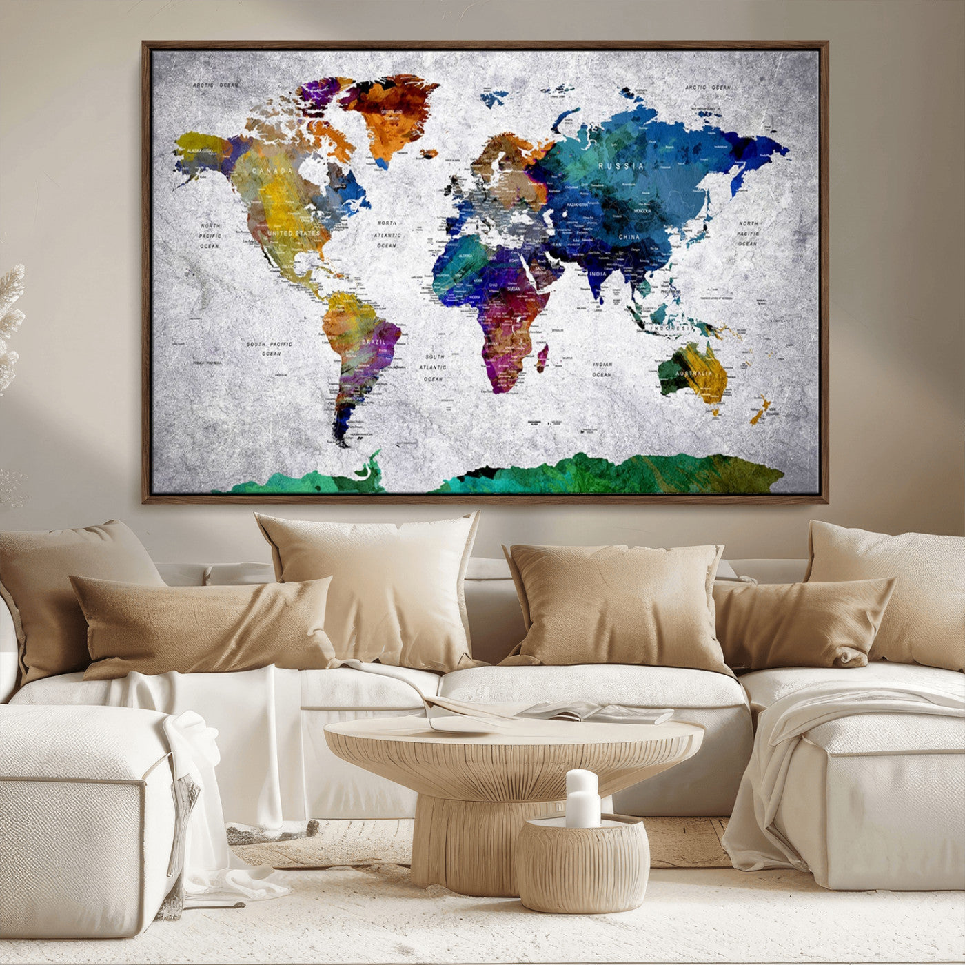 MGV-FC-36X24 - Push Pin World Map Canvas Print – Framed Wall Art for Couples to Track Their Travels – Anniversary