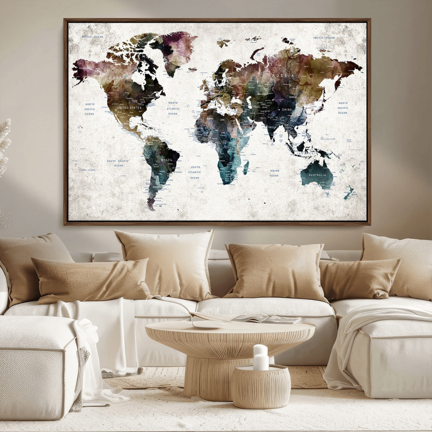MGV-FC-36X24 - Push Pin World Map Canvas Print – Framed Wall Art for Couples to Track Their Travels – Anniversary
