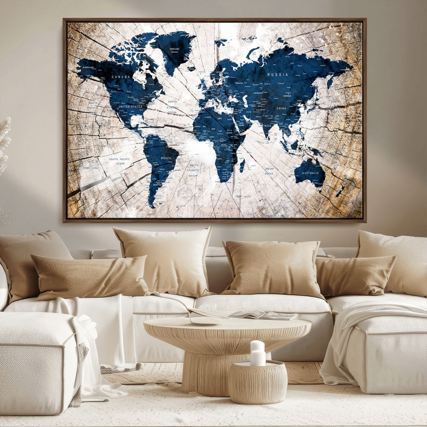 MGV-FC-36X24 - Push Pin World Map Canvas Print – Framed Wall Art for Couples to Track Their Travels – Anniversary
