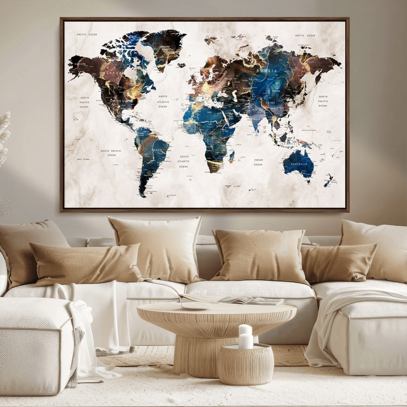 MGV-FC-36X24 - Push Pin World Map Canvas Print – Framed Wall Art for Couples to Track Their Travels – Anniversary