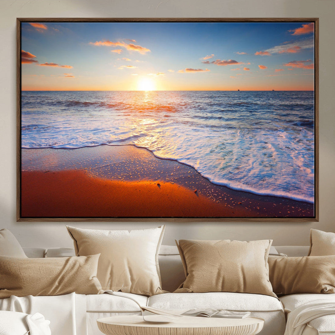 Ocean Beach Wall Art, Coastal Sunset Tropical Island Seascape Canvas Print