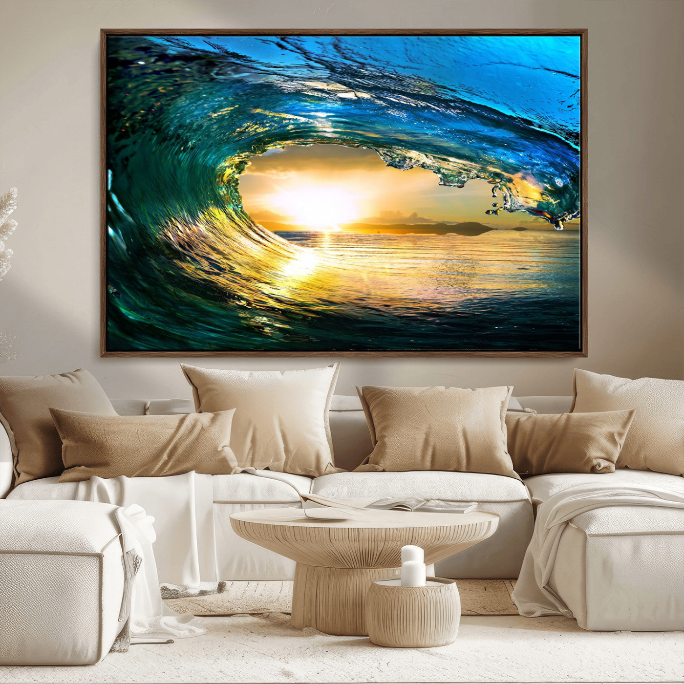 MGV-FC-36X24 - Ocean Wave at Sunset Canvas Art, Large Wall Print of Vibrant Water Waves, Coastal Art for Living Room and Dining Room