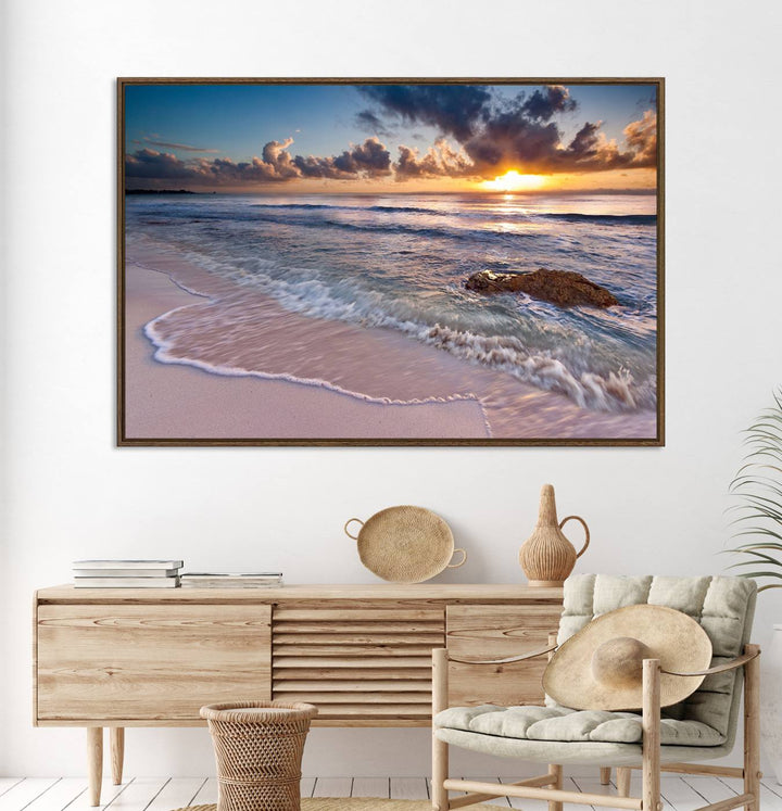 Sea Ocean Sunset Beach Wall Art Canvas Print.