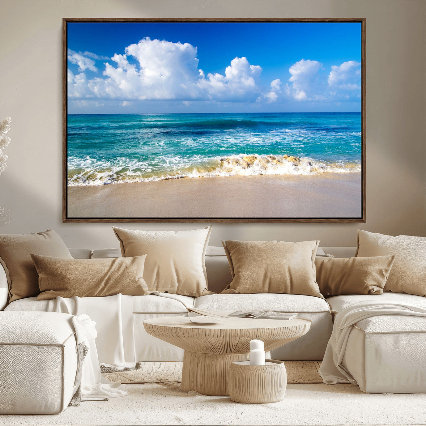 MGV-FC-36X24 - Tropical Beach 3-Panel Canvas Wall Art – Serene Ocean Waves and Blue Sky – Giclée Print for Living Room, Office, or Bedroom Coastal Decor