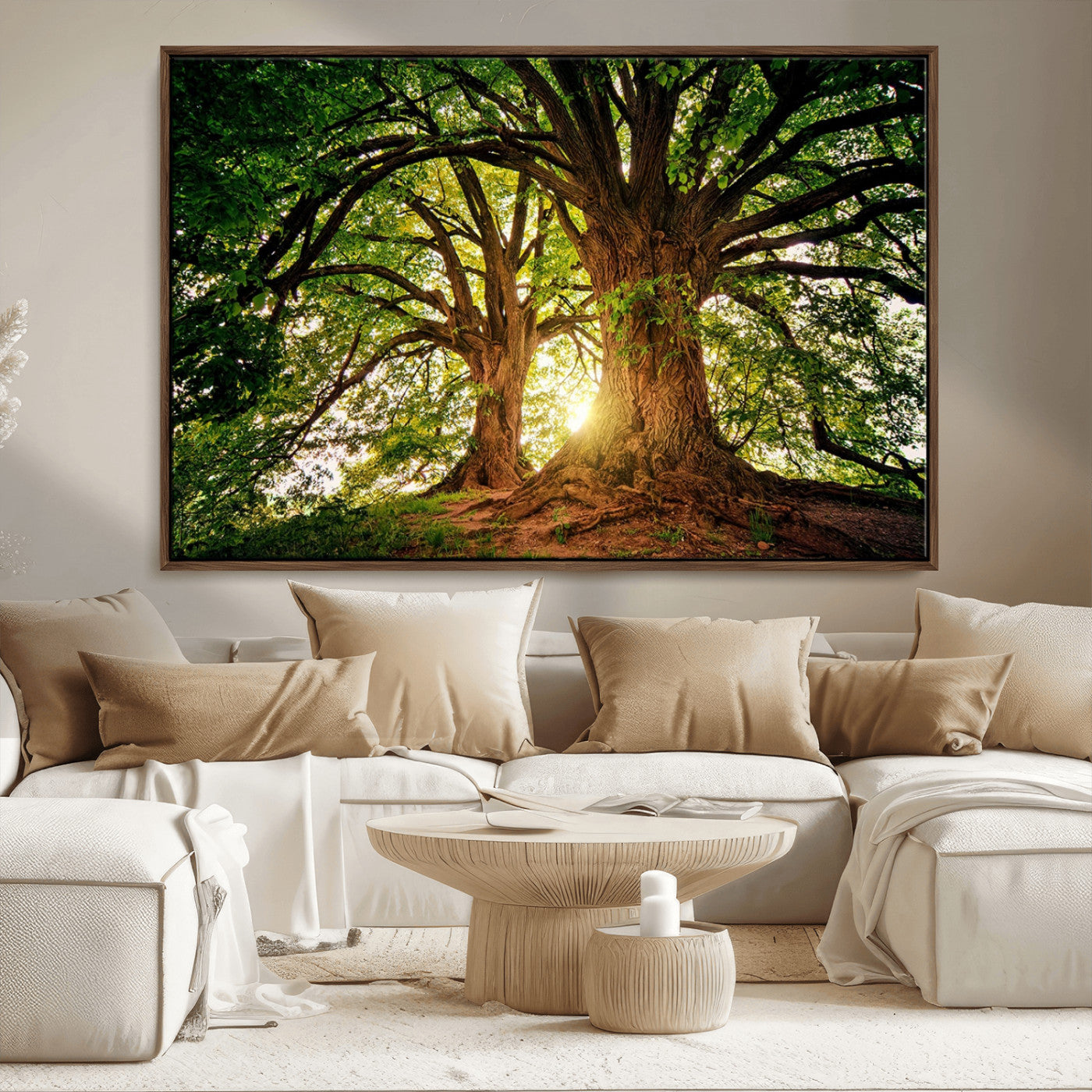 MGV-FC-36X24 - Majestic Ancient Tree Wall Art, Nature-Inspired Canvas Print, Woodland Art, Tree of Life Artwork, Sunlit Forest, Giclee Nature Print