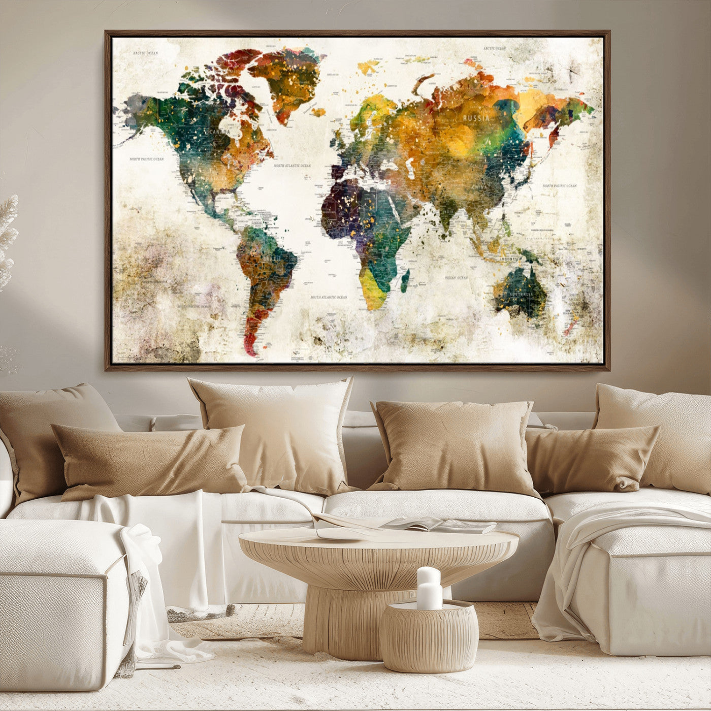 MGV-FC-36X24 - Push Pin World Map Canvas Print – Framed Wall Art for Couples to Track Their Travels – Anniversary