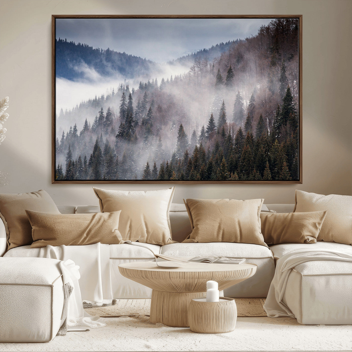 MGV-FC-36X24 - Beautiful Rising Fog in Winter Mountain Landscape - Framed Rising Fog in Winter Mountain Canvas