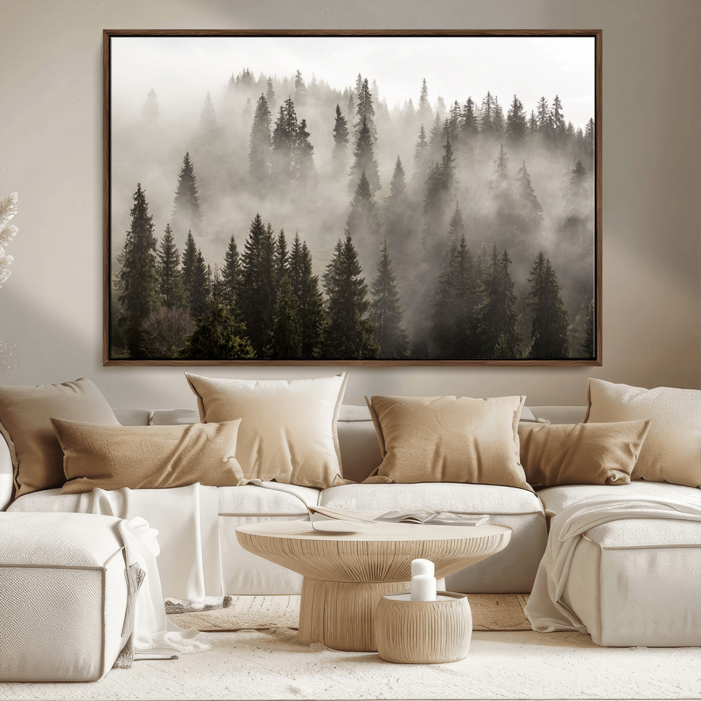 MGV-FC-36X24 - Foggy Mountain Wall Art | 3-Panel Foggy Forest and Mountain Landscape | Large Giclee Print for