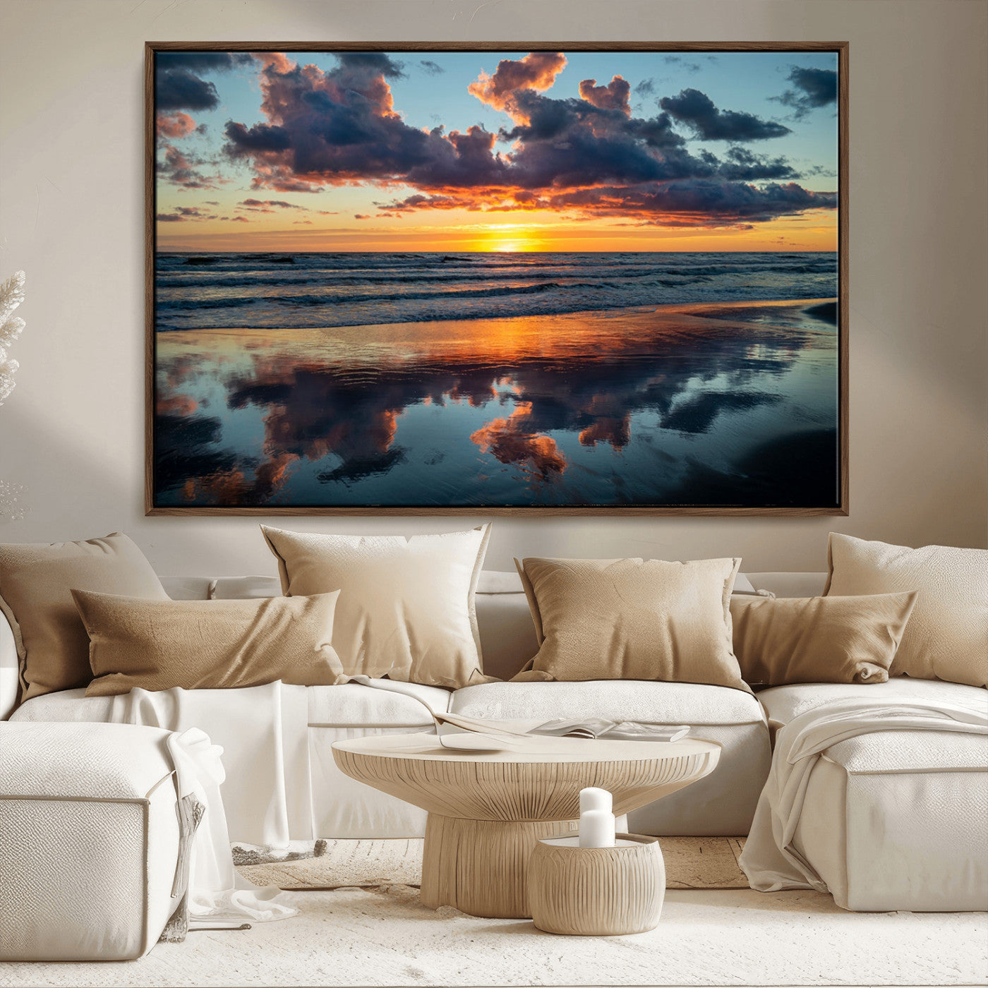 MGV-FC-36X24 - Beach Sunset Print - Stunning Ocean Canvas Artwork with Sunset Reflection Design for Elegant Home or