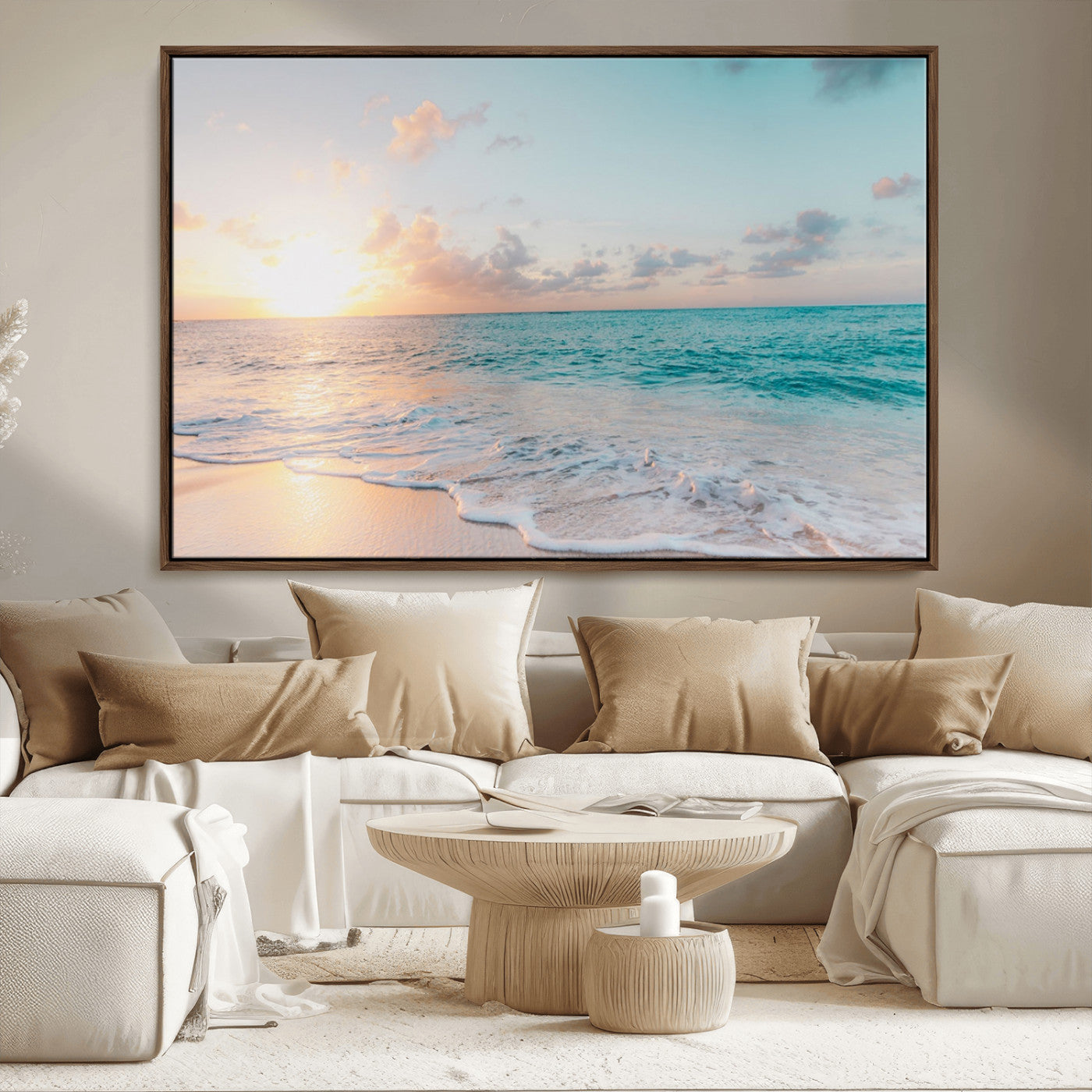 MGV-FC-36X24 - Tranquil Ocean Beach Sunset Canvas Wall Art | 3-Panel Coastal Decor