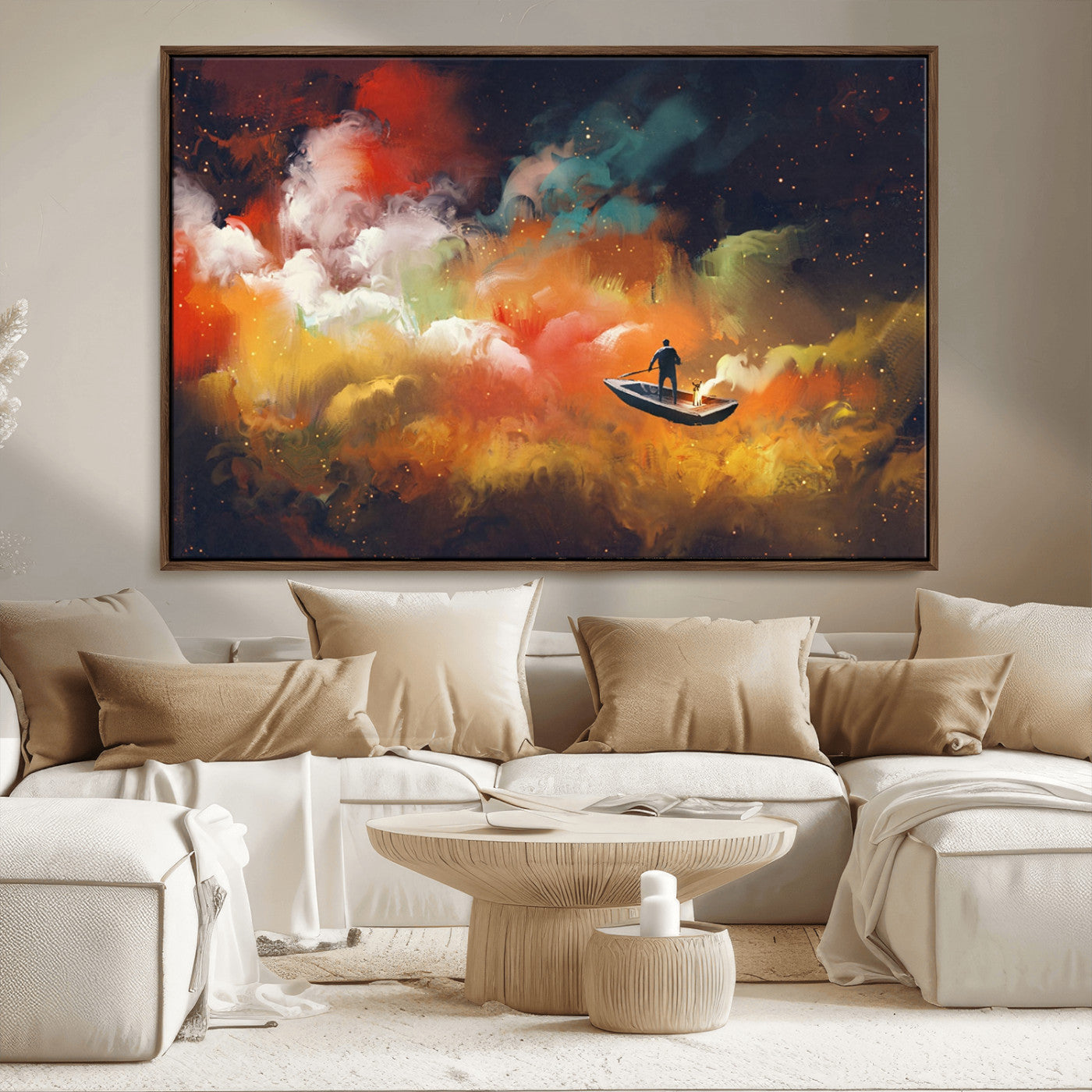 MGV-FC-36X24 - Surreal Space Adventure Canvas Wall Art – Dreamlike Abstract Galaxy Print – Framed and Ready to Hang for Living Room or Bedroom Decor