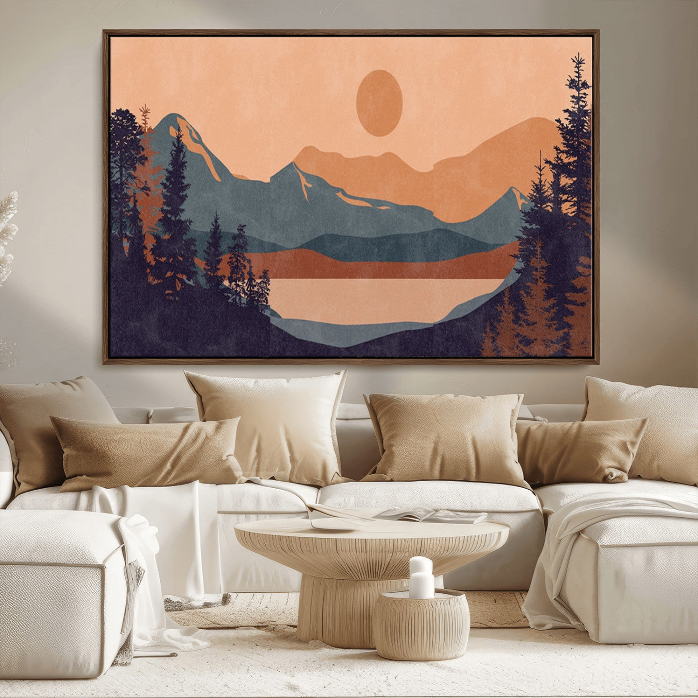 MGV-FC-36X24 - Modern Boho Sunset Canvas Print, Mountain Landscape Triptych – Giclée Canvas Art Print for Living