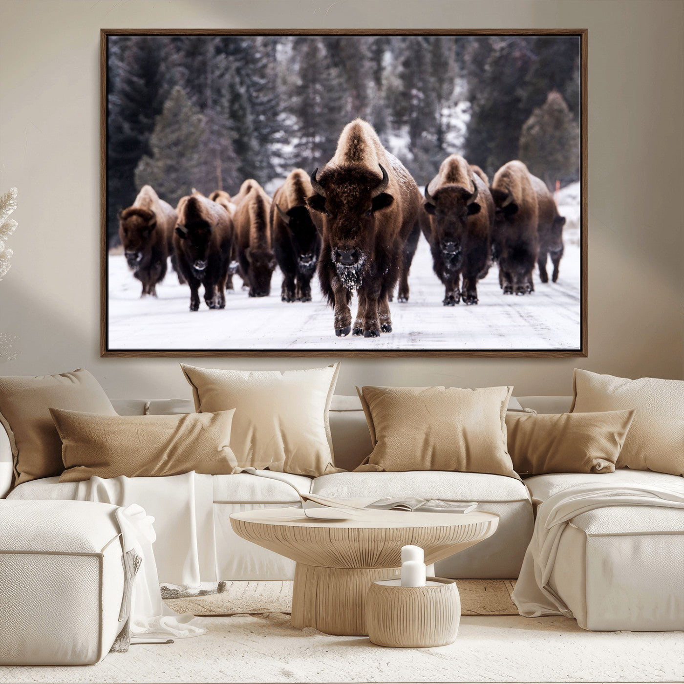 MGV-FC-36X24 - Bison Wall Art Canvas Print- Bison Herd Canvas Wall Art – Majestic Wildlife Photography – Framed and Ready to Hang Nature-Inspired Art - Buffalo Wall Art Print