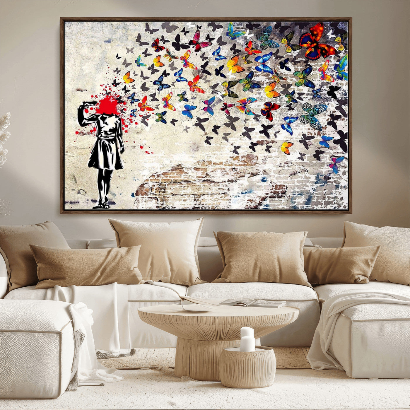 MGV-FC-36X24 - Banksy Art Butterfly Girl Explosion Canvas Art – Vibrant Urban Graffiti for Modern Interiors - Ready to Hang
