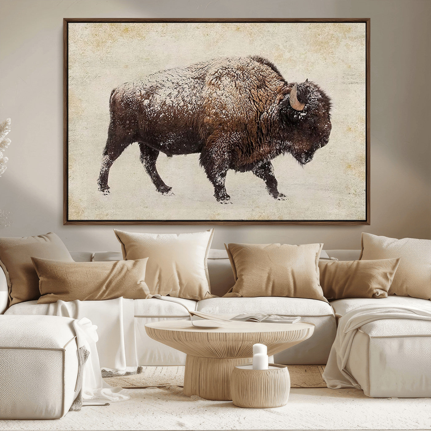 MGV-FC-36X24 - Buffalo Wall Art, Western Bison Canvas Print, Rustic Buffalo Art for Cowboy Western Decor, Large Multi-Panel Giclee Canvas for Farmhouse Wall Decor