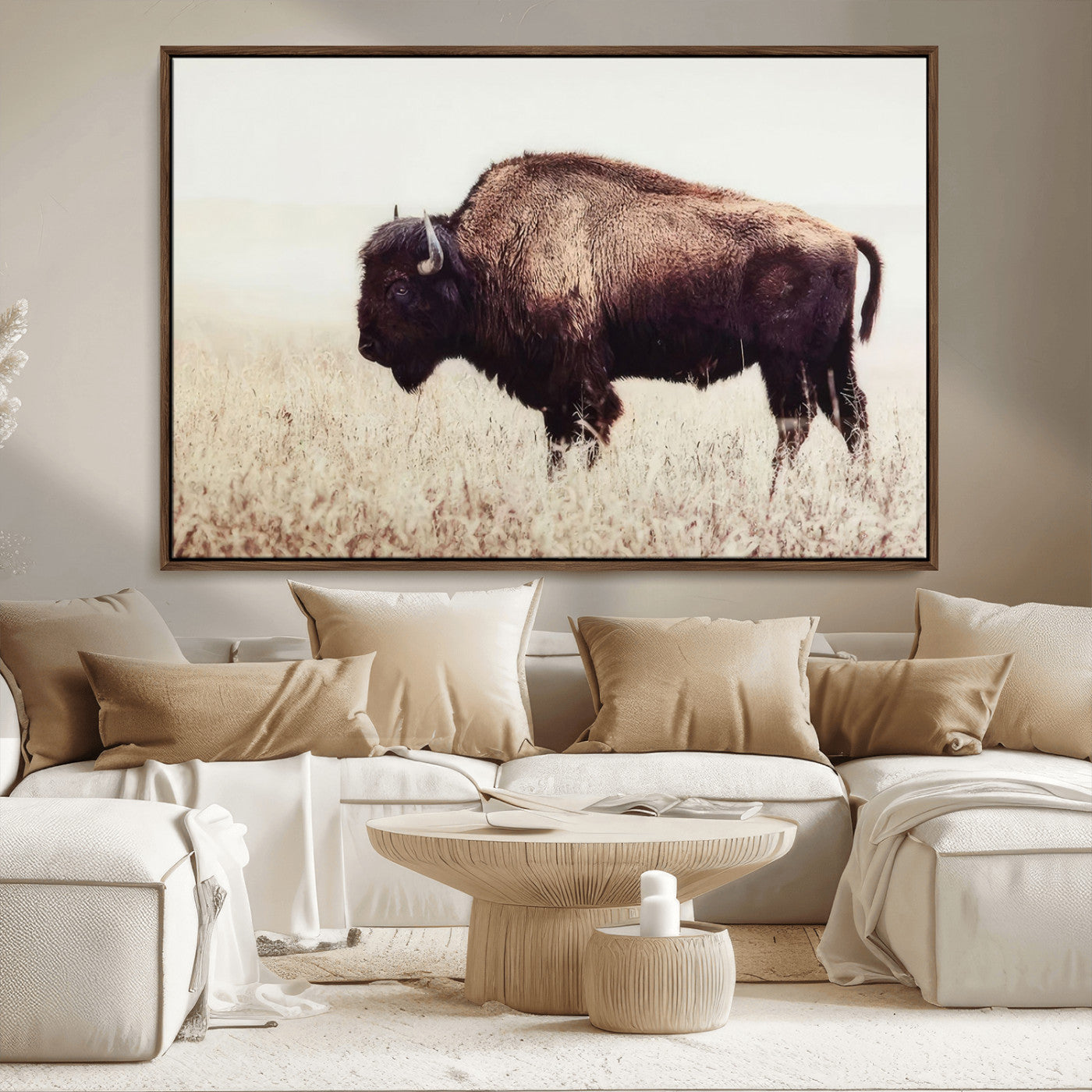 MGV-FC-36X24 - Bison in Field Wall Art Canvas Print For Farmhouse Barn Decor