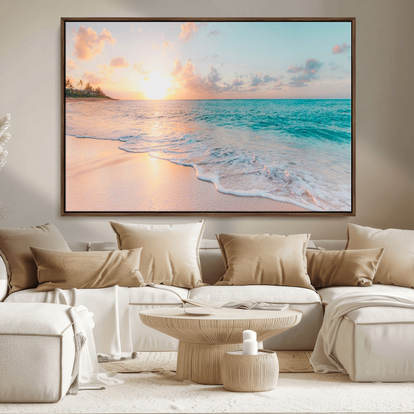 MGV-FC-36X24 - Beach Sunrise Wall Art, Coastal Seascape Canvas Print, Ocean Wave Multi-Panel Giclee, Coastal Sunset Beach Scene for Modern Decor