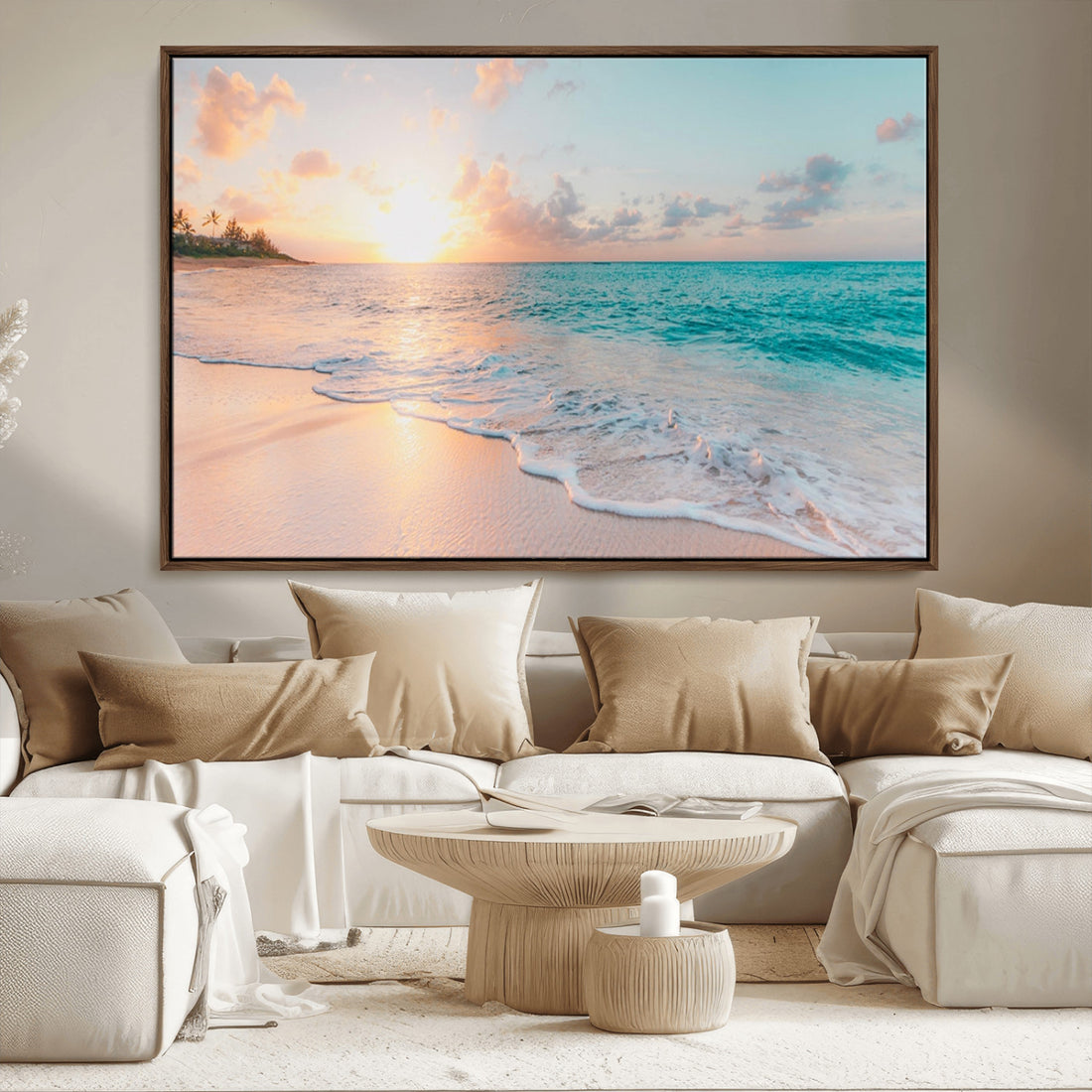 Beach Sunrise Wall Art, Coastal Seascape Canvas Print, Ocean Wave Wall Decor