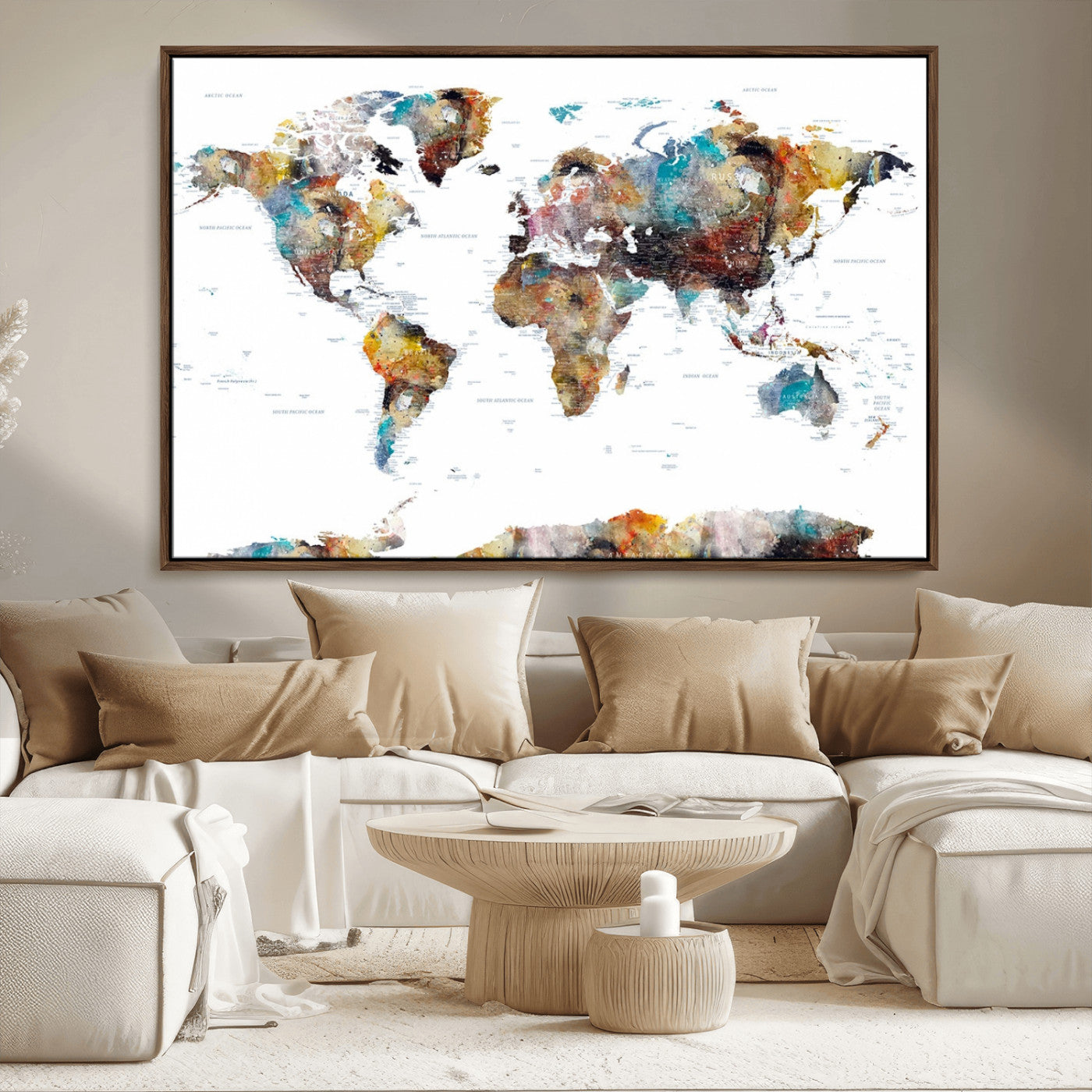 MGV-FC-36X24 - Push Pin World Map Canvas Print – Framed Wall Art for Couples to Track Their Travels – Anniversary