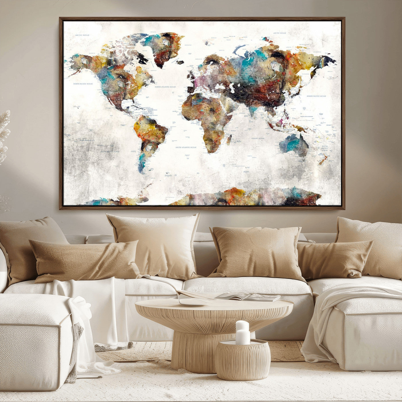 MGV-FC-36X24 - Push Pin World Map Canvas Print – Framed Wall Art for Couples to Track Their Travels – Anniversary