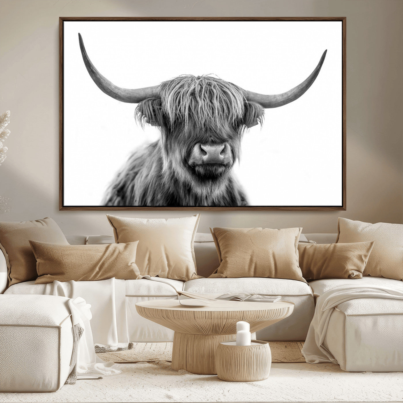 MGV-FC-36X24 - Scottish Highland Cow Cattle Art Print Wall Art Canvas Print for Farmhouse Decor, Framed Scottish