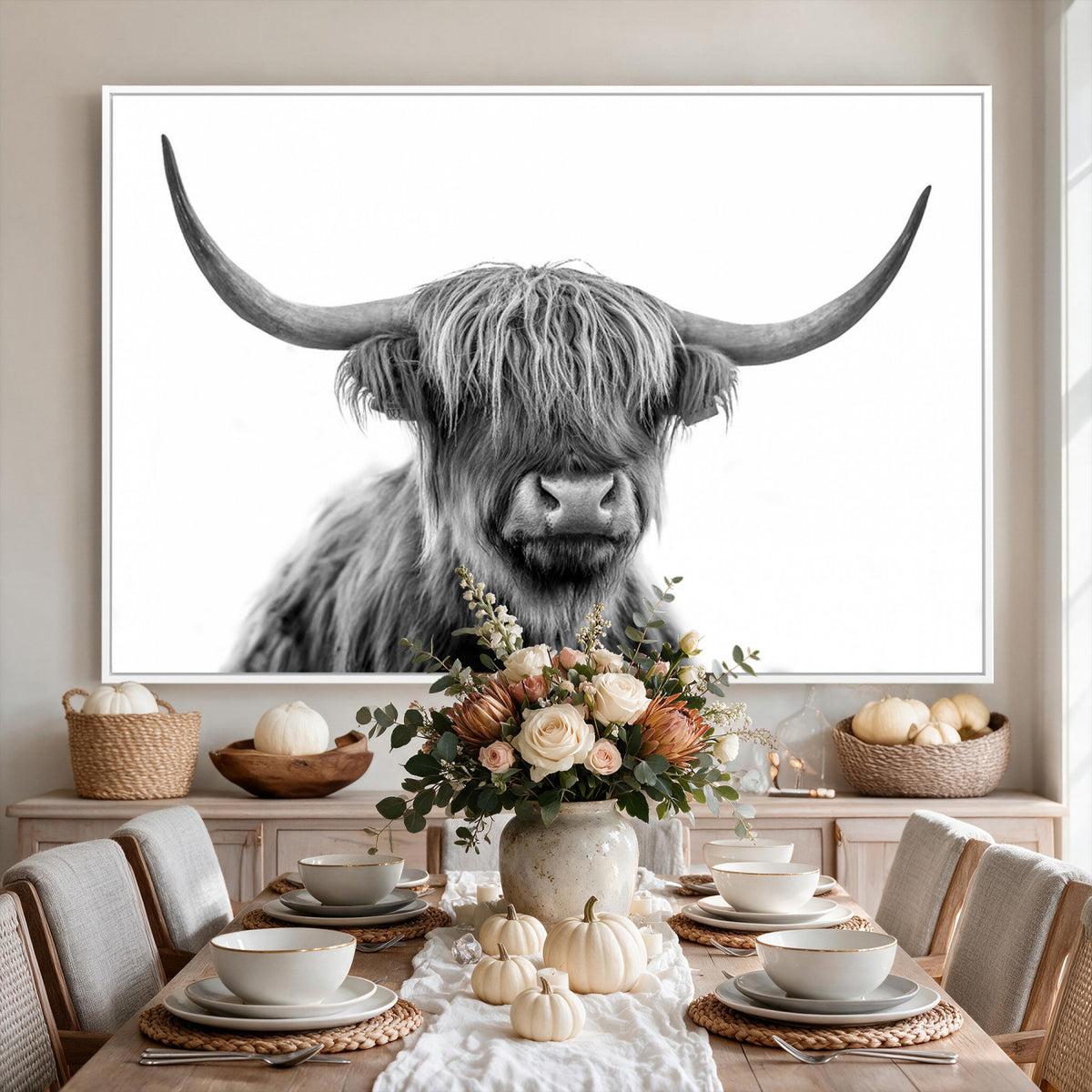 75503-_Poster-30x20 - Scottish Highland Cow Cattle Art Print Wall Art Canvas Print for Farmhouse Decor, Framed Scottish