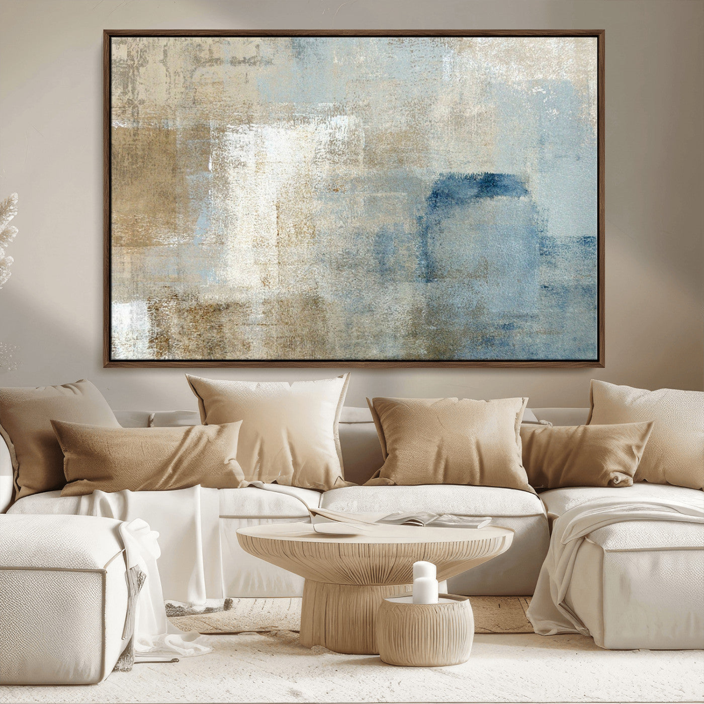 MGV-FC-36X24 - Abstract Blue and Beige Wall Art, Modern Minimalist Canvas Print Set, Giclee Textured Art, Large Multi-Panel Artwork for Living Room