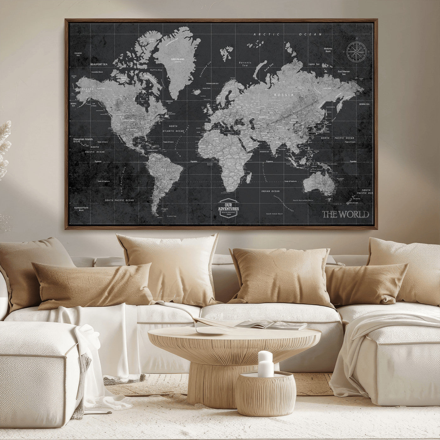 MGV-FC-36X24 - Push Pin World Map Canvas Print – Framed Wall Art for Couples to Track Their Travels – Anniversary