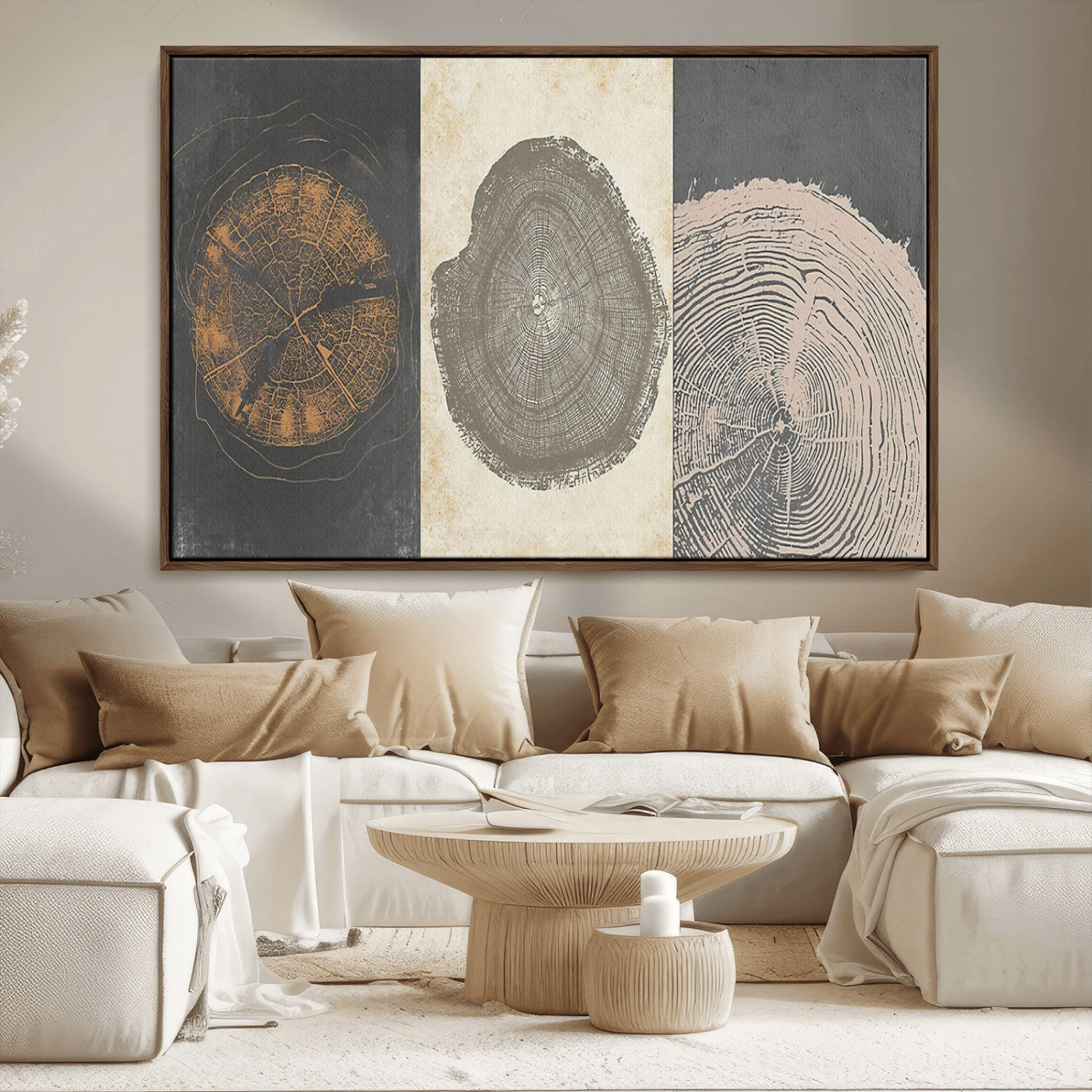 MGV-FC-36X24 - Boho Tree Ring Wall Art, Modern Minimalist Wood Grain Canvas, Tree Slice for Rustic Decor, Farmhouse Decor Giclee Canvas Print, Tree Ring Canvas Set