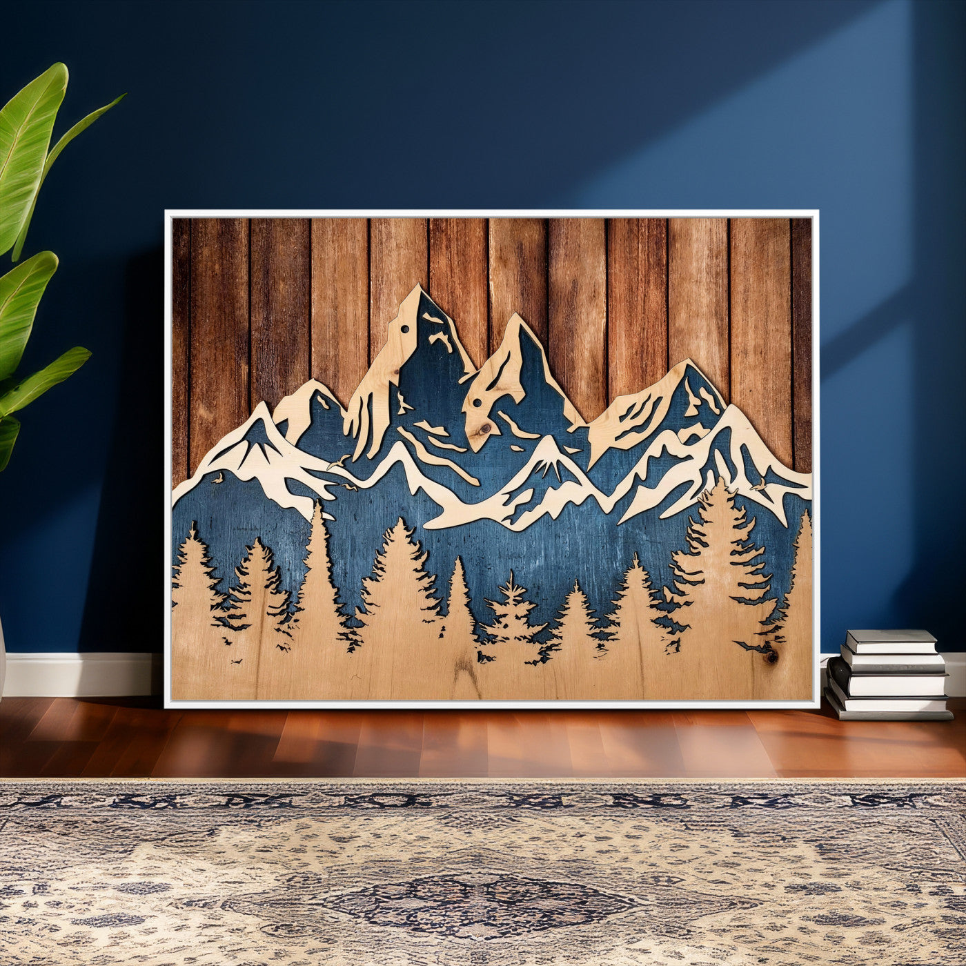 41330-MGV-CV-36X24 - Rustic Wood Style Mountain Wall Art, Nature Forest Canvas Print, Wooden Textured Mountain Artwork Print