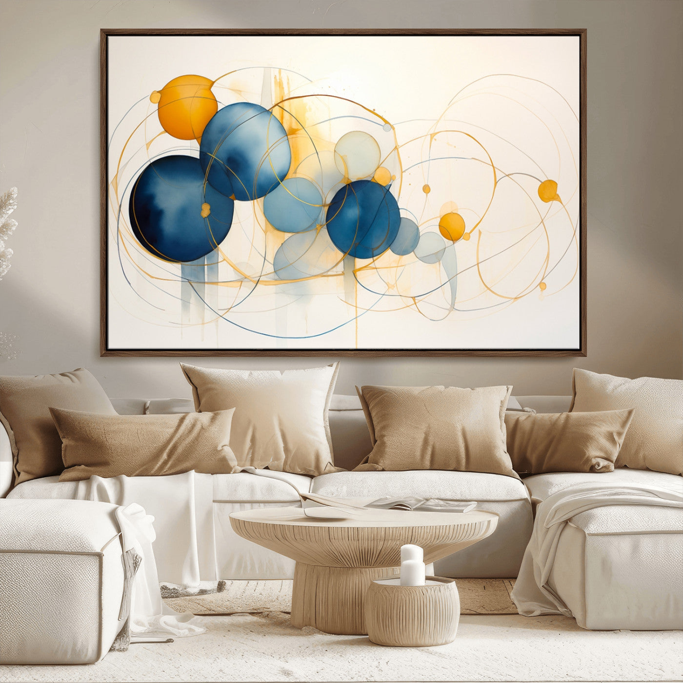 -Geometric Blue Orange Abstract Wall Art Canvas, Geometric Blue Orange Canvas Print