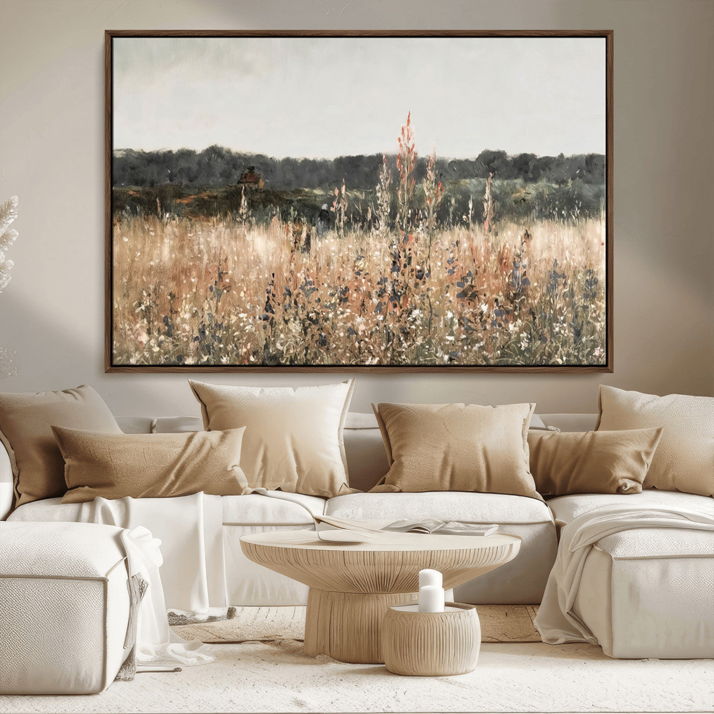 MGV-FC-36X24 - Abstract Wildflower Art Field Landscape Oil Painting Print, Country Field Wall Art - Framed Ready to Hang