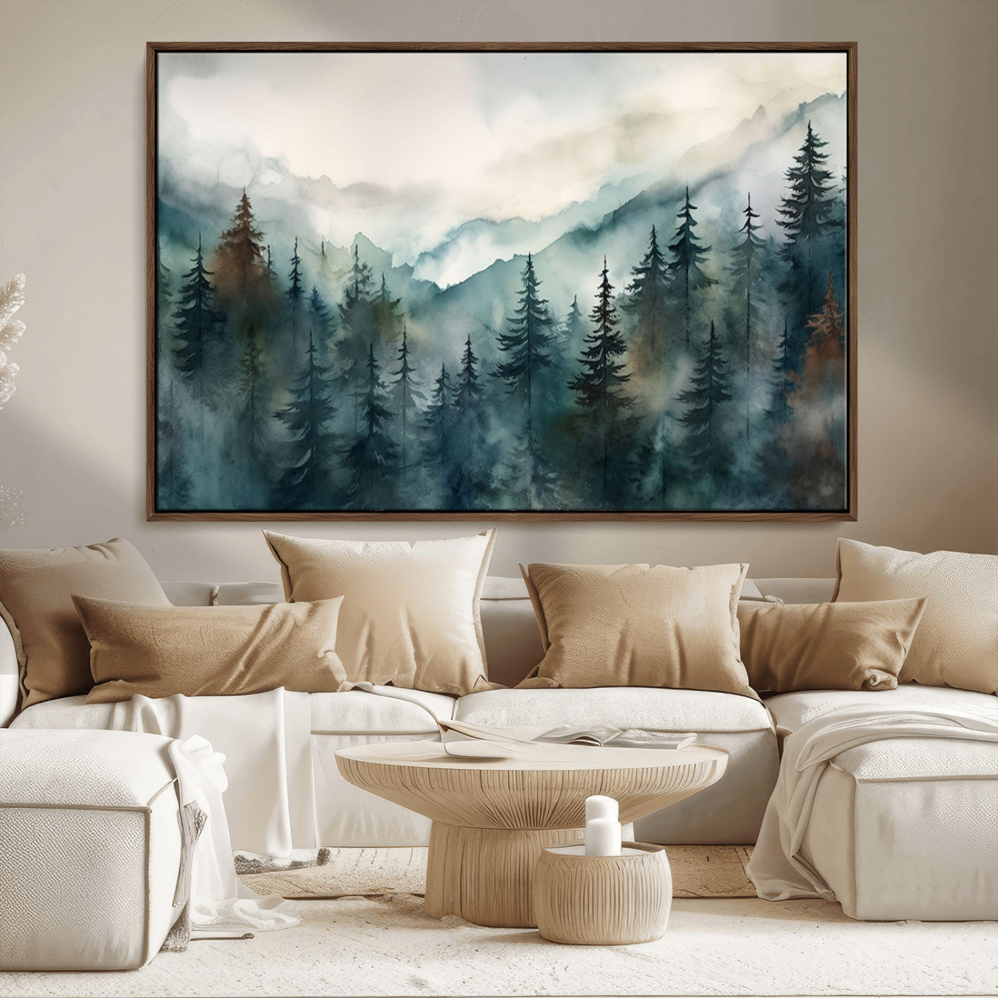 48468-MGV-FC-36X24_Walnut-Serenity Forest Wall Art Canvas | Foggy Mountain Landscape Canvas Print for Living Room or Office | Nature-Inspired Woodland Decor