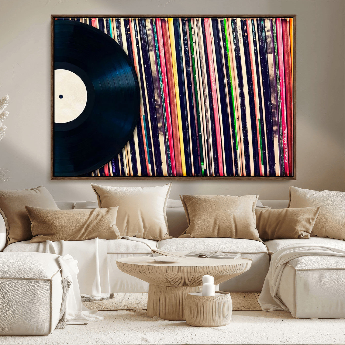 MGV-FC-36X24 - Vinyl Record and Album Collection Canvas Wall Art - Retro Music Decor for Living Room, Vintage Vinyl Lover’s Set