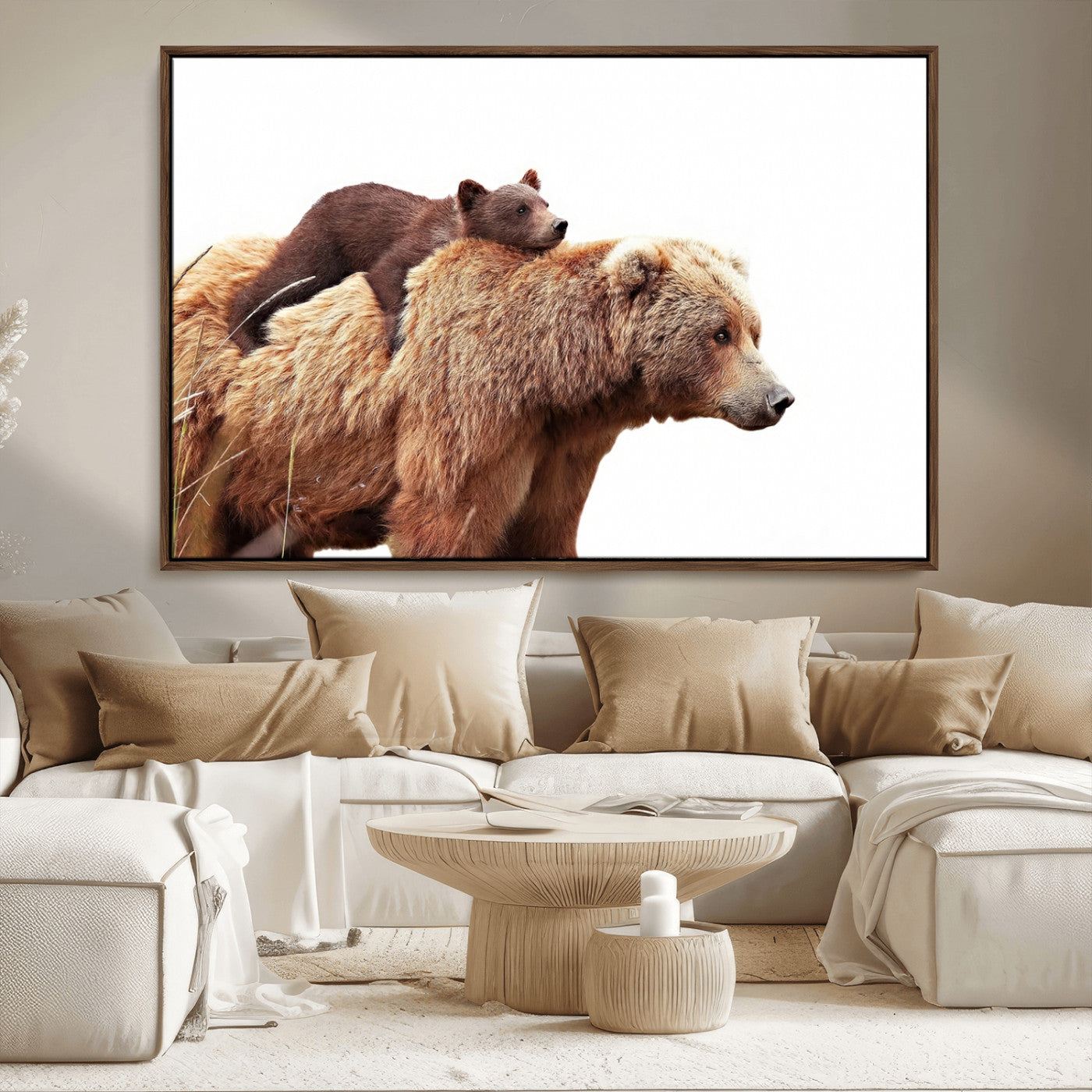 MGV-FC-36X24 - Mother and Baby Bear Canvas Wall Art - Adorable Wildlife Animal Print, Cozy Rustic Decor for Living Room,