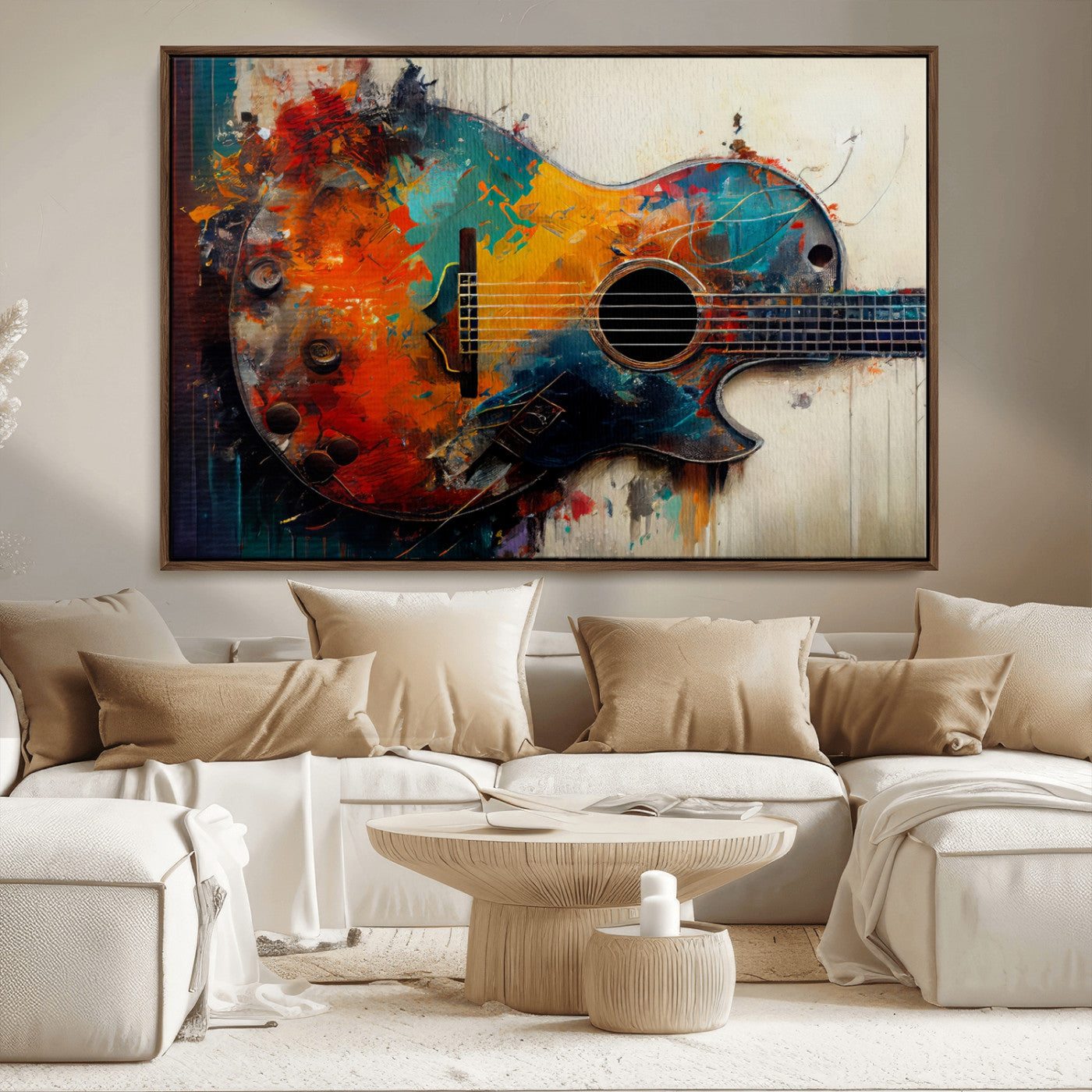 MGV-FC-36X24 - Abstract Guitar Wall Art Canvas | Vibrant Music-Inspired Art for Living Room or Studio | Colorful Music Decor Canvas Print