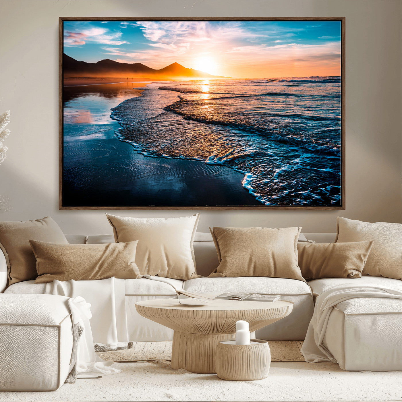 MGV-FC-36X24 - Sunset Beach Ocean Canvas Wall Art – Tranquil Ocean Reflections at Dusk – Ready to Hang