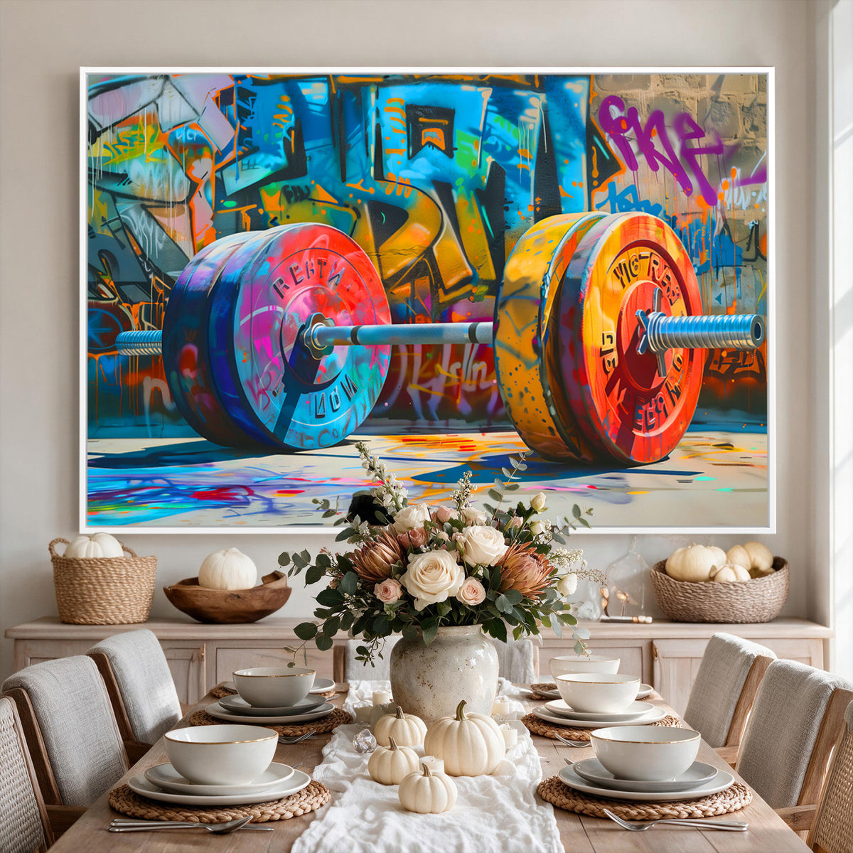 70871-MGV-CV-36X24 - Fitness Gym Barbell Graffiti Wall Art Canvas Print