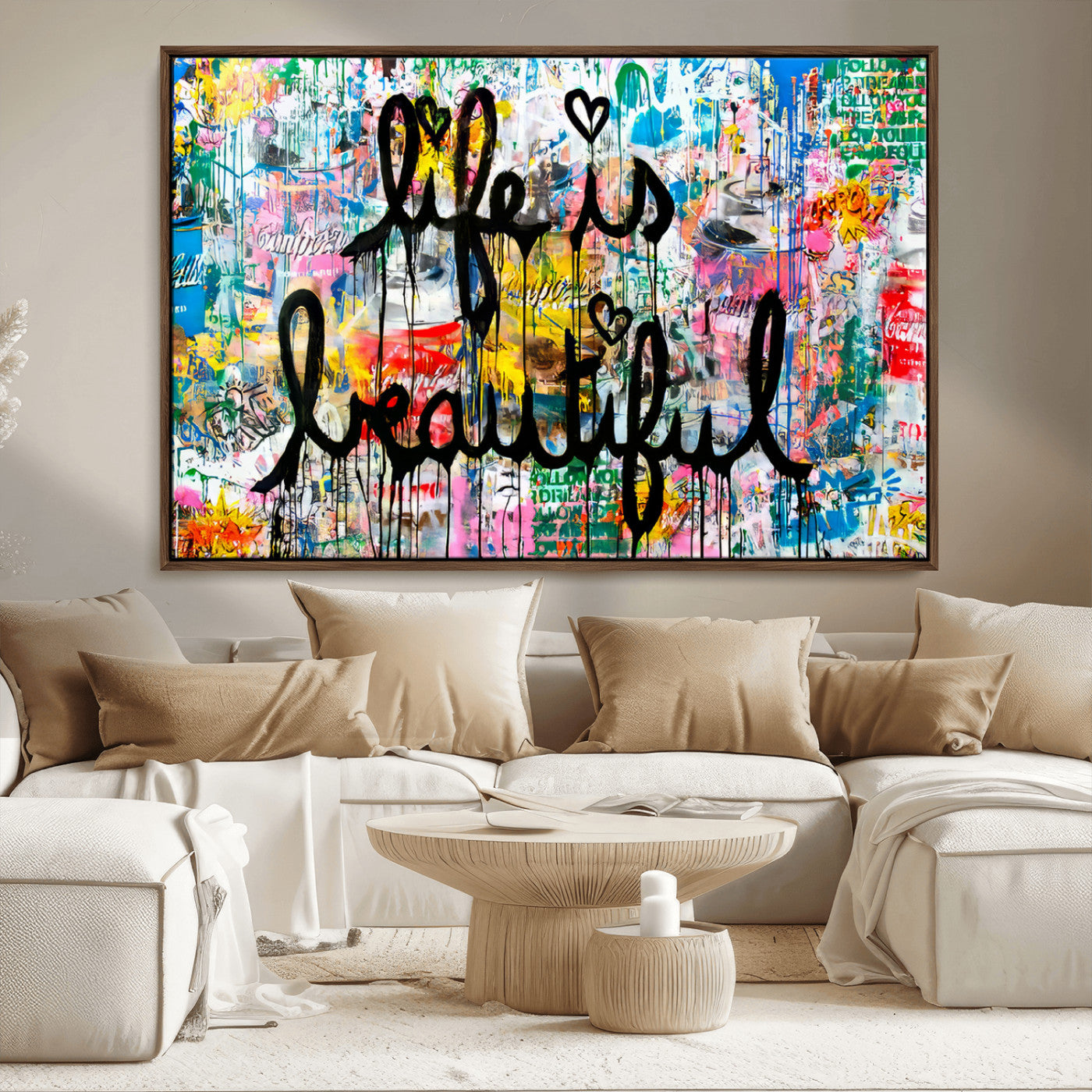 MGV-FC-36X24 - Life Beautiful Wall Art Canvas Print | Graffiti Wall Art Canvas Print