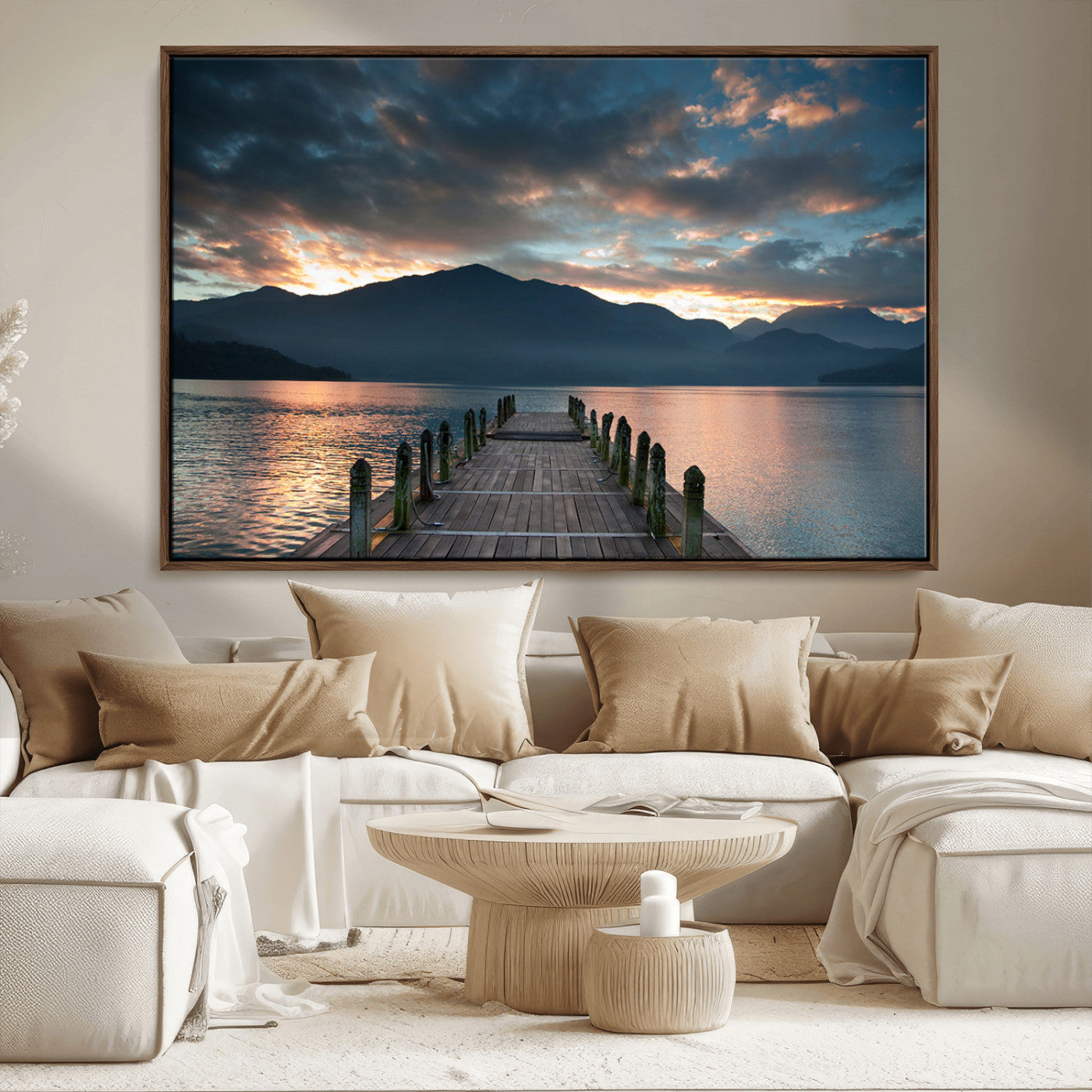 MGV-FC-36X24 - Mountain Lake Wood Pier Canvas Wall Art Nature Lake Print