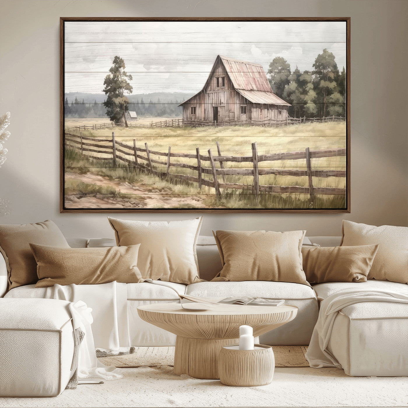 MGV-FC-36X24 - Rustic Farmhouse Barn Wall Art | 3-Panel Framed Gallery Wrap Giclee Canvas Print for Living Room, Farmhouse, or Office | Country Landscape Wall Art