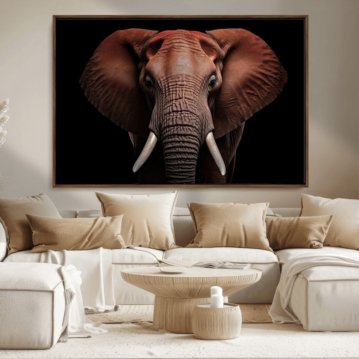 -Wild Elephant Wall Art Canvas Print, Africa Savannah Wild Animal Wall Decor Print