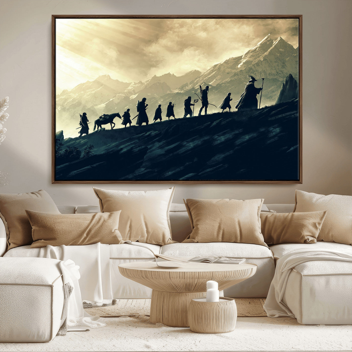 41574-MGV-FC-36X24_Walnut-Lord of the Rings Silhouette Wall Art Capturing the Epic Quest Through Middle-Earth - The